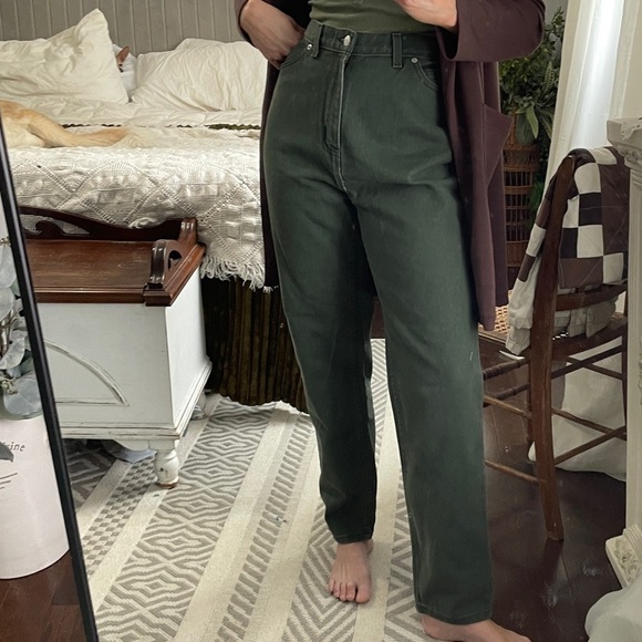 TALL High Rise Vintage Green Cotton Tapered Leg 80s Denim Jeans - Picture 1 of 10
